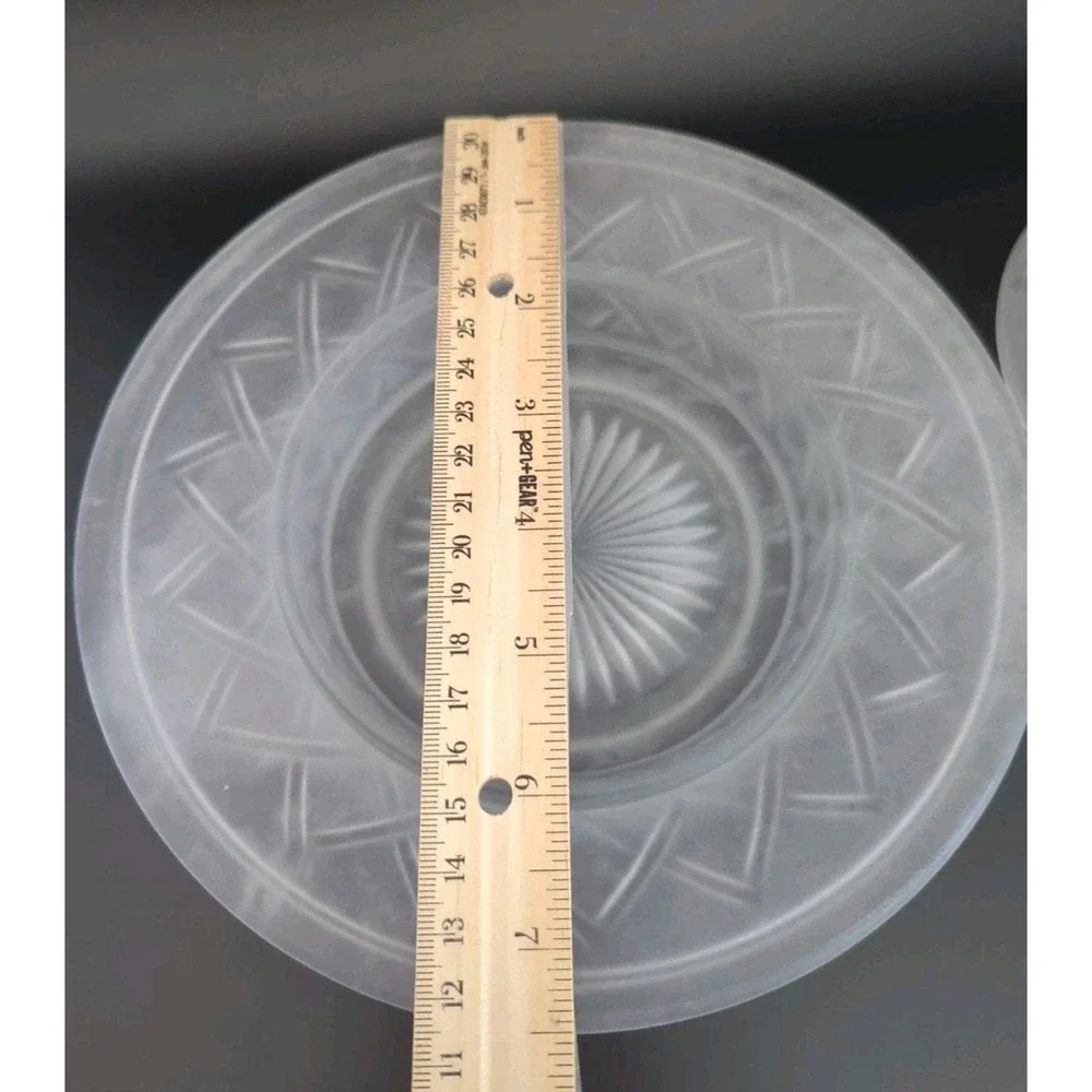 Vintage Frosted Glass Covered Cheese Dish Fruit Pattern Serving Plate w Cloche